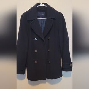 Lands' End Women's Navy Double-Breasted Pea Coat